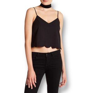 Anthropologie English Factory XS Black Cropped Camisole Scallop Hem Minimalist